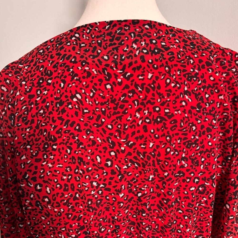 Only Red and Black Wrap Sundress with Sheer Bishop Sleeves - Picture 7 of 10